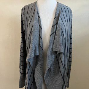 Loft long sleeve gray cardigan with black stripes